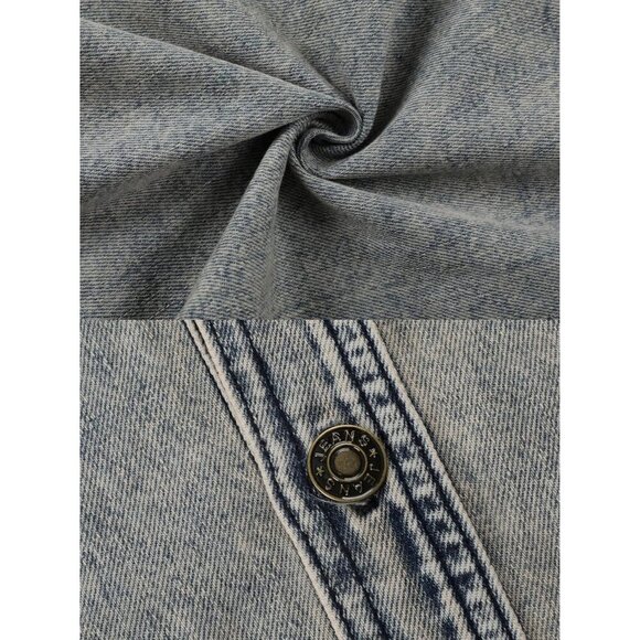 Women's Denim Dress Casual Long Sleeve Button Front A-Line Babydoll - Picture 5 of 5